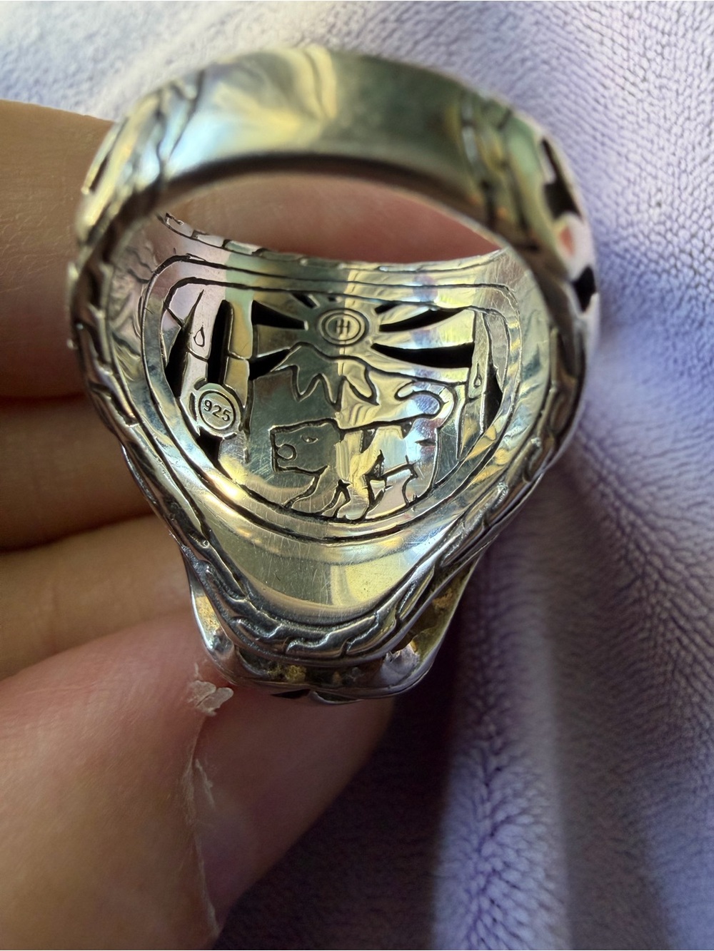 John Hardy Heavy Silver Panther Head Ring with Blue Sapphire Eyes - Size 7 - Picture 2 of 5